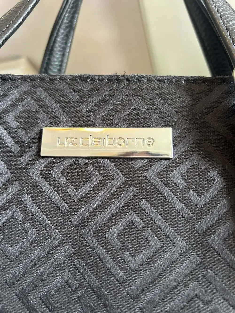 Liz Claiborne Black Geometric Pattern Mini Tote Handbag